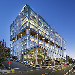 A building with glass walls.