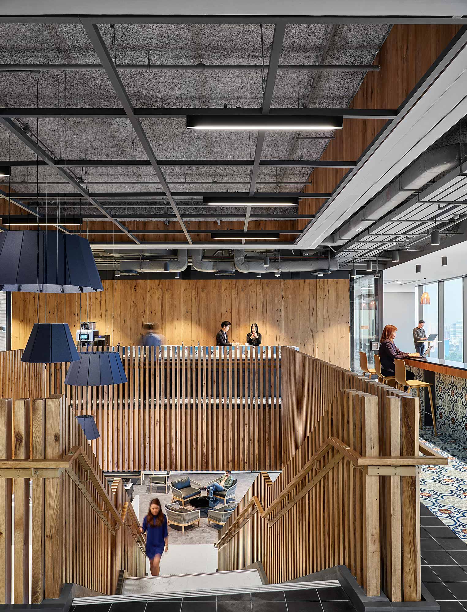 A group of people in a building.