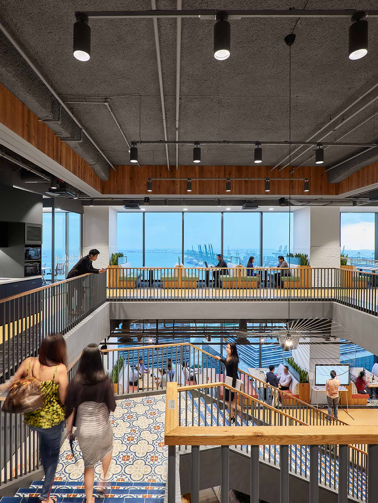 A group of people in a building.