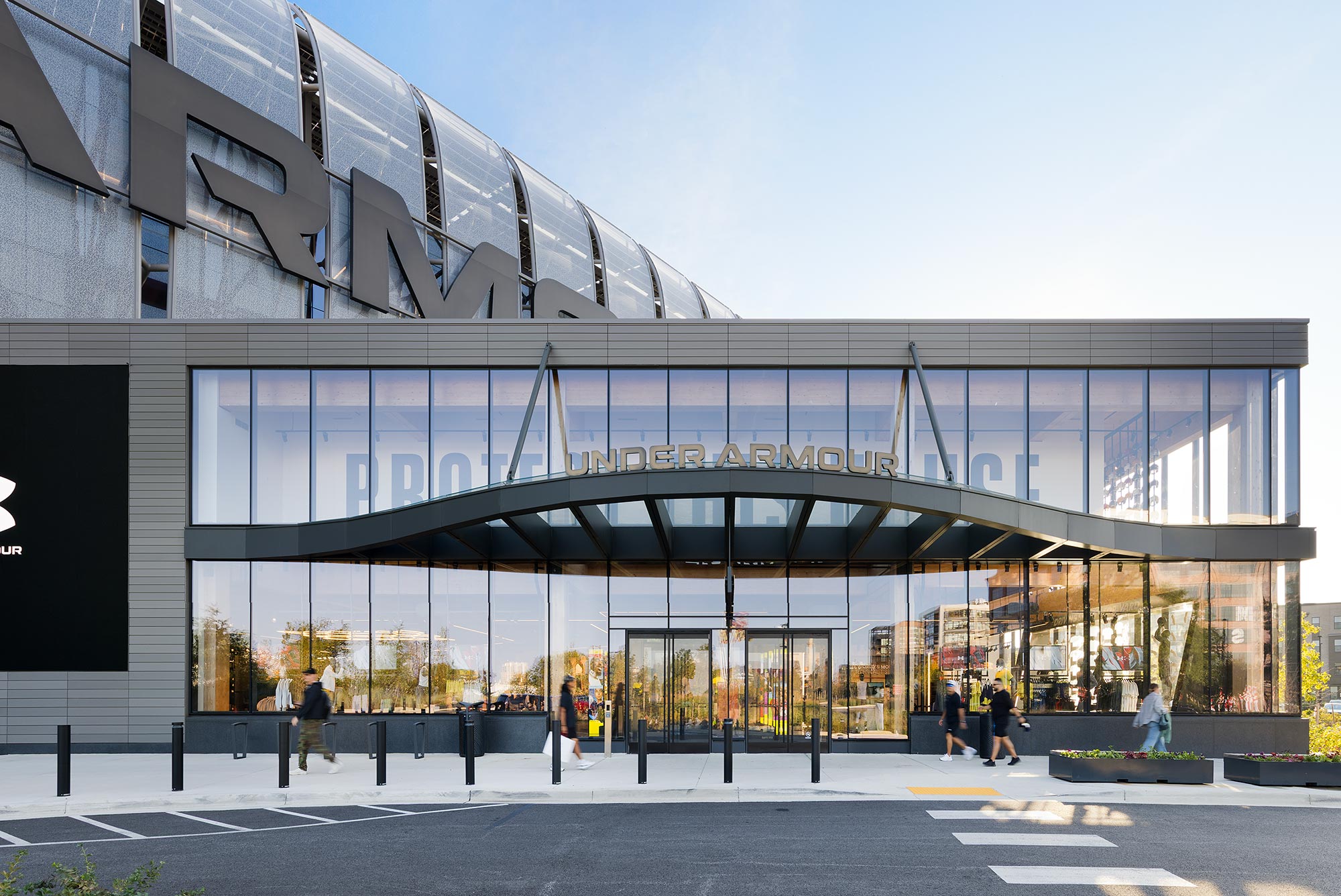 A building with glass windows.