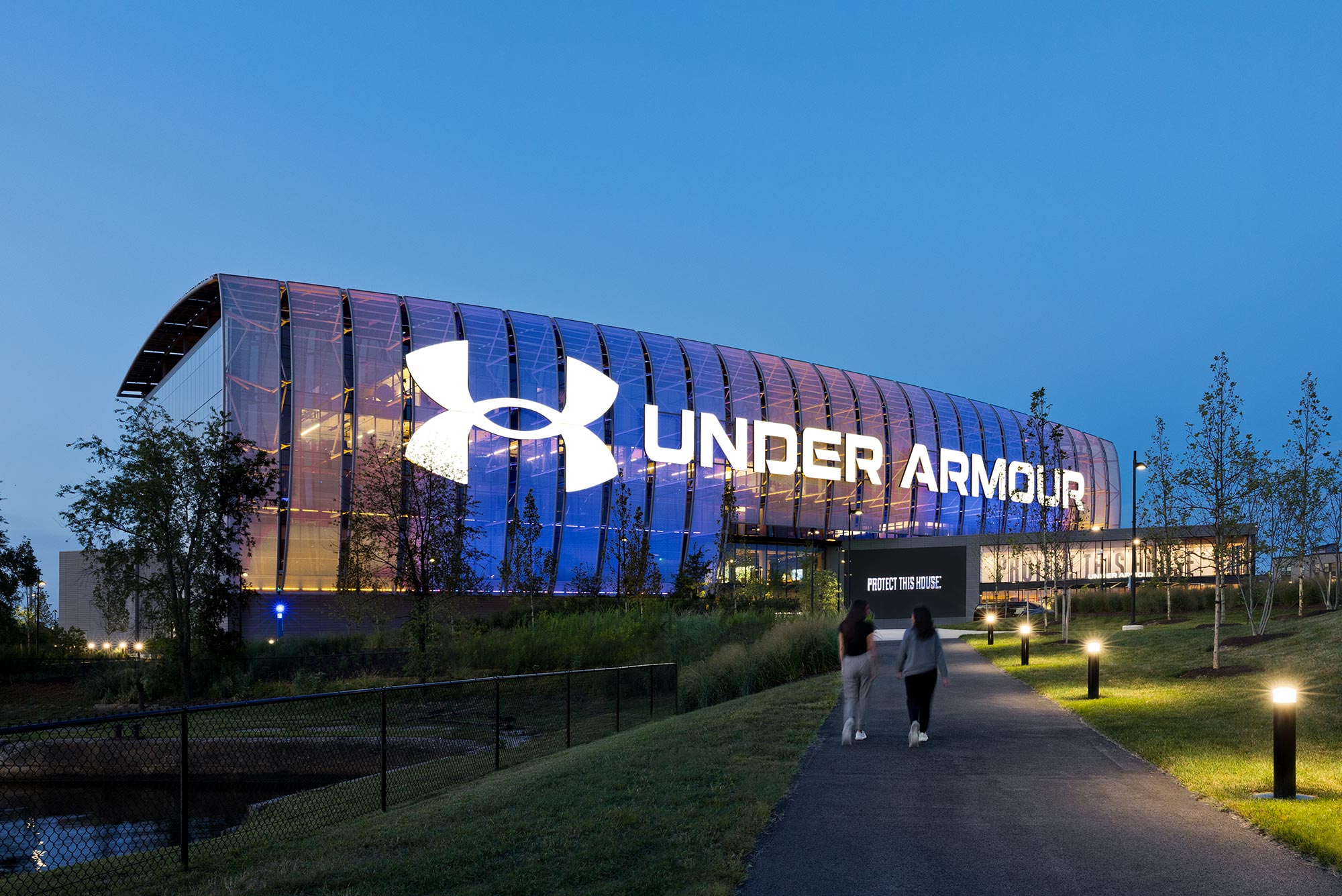 A building with a large glass window.