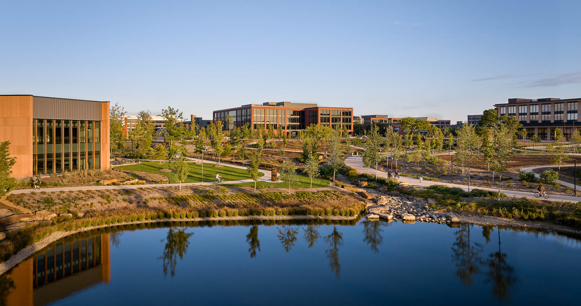A body of water with buildings around it.
