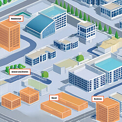 Illustration of suburban office park
