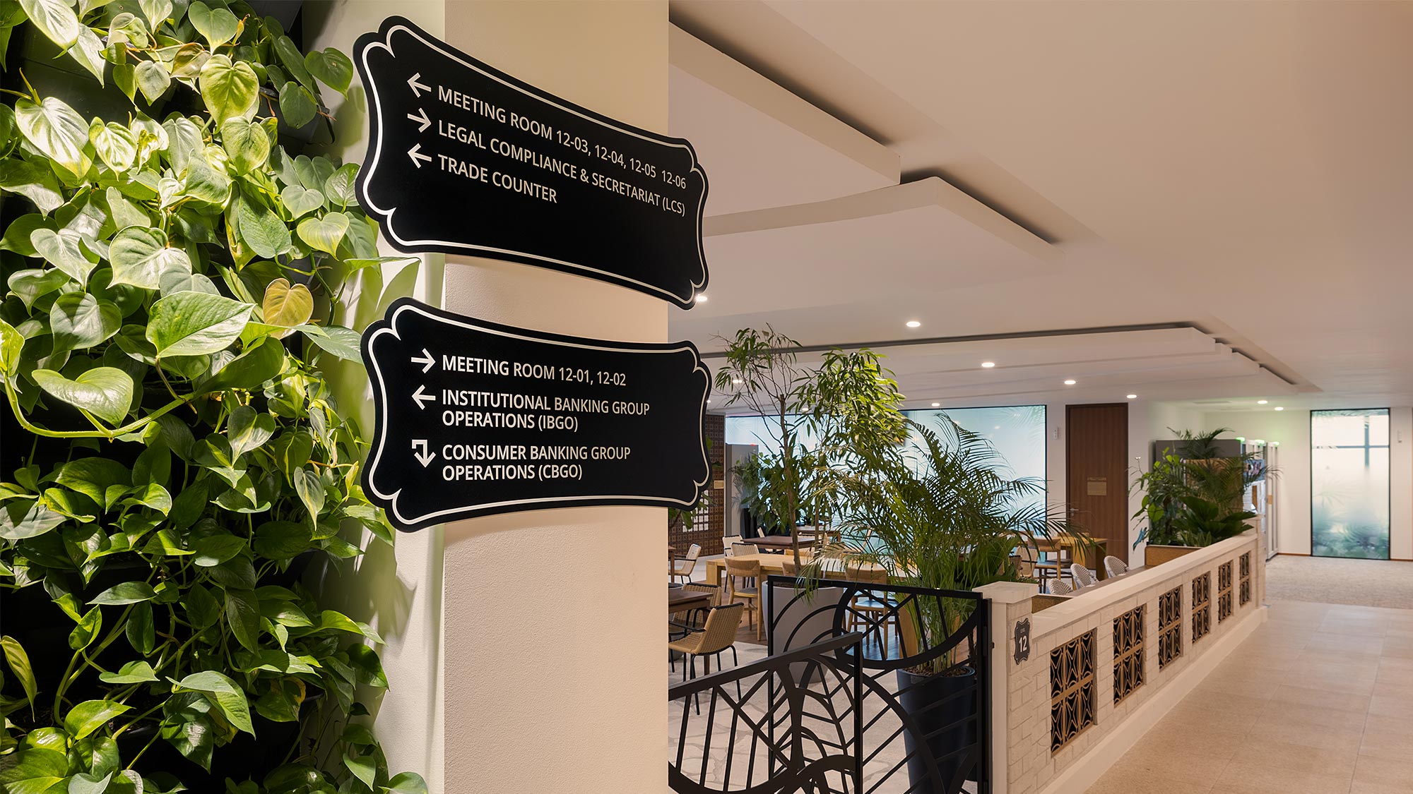 A restaurant with a sign.