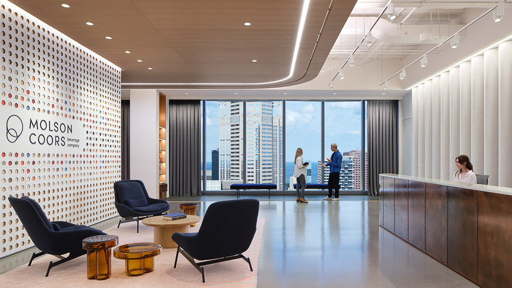 A group of people in an office.