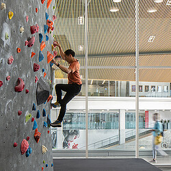 A man climbing a rock wall.