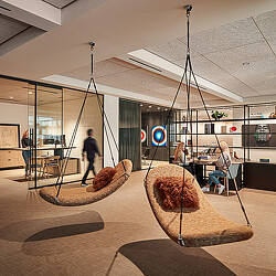 A large room with a large round object in it.