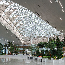 A large indoor water fountain.