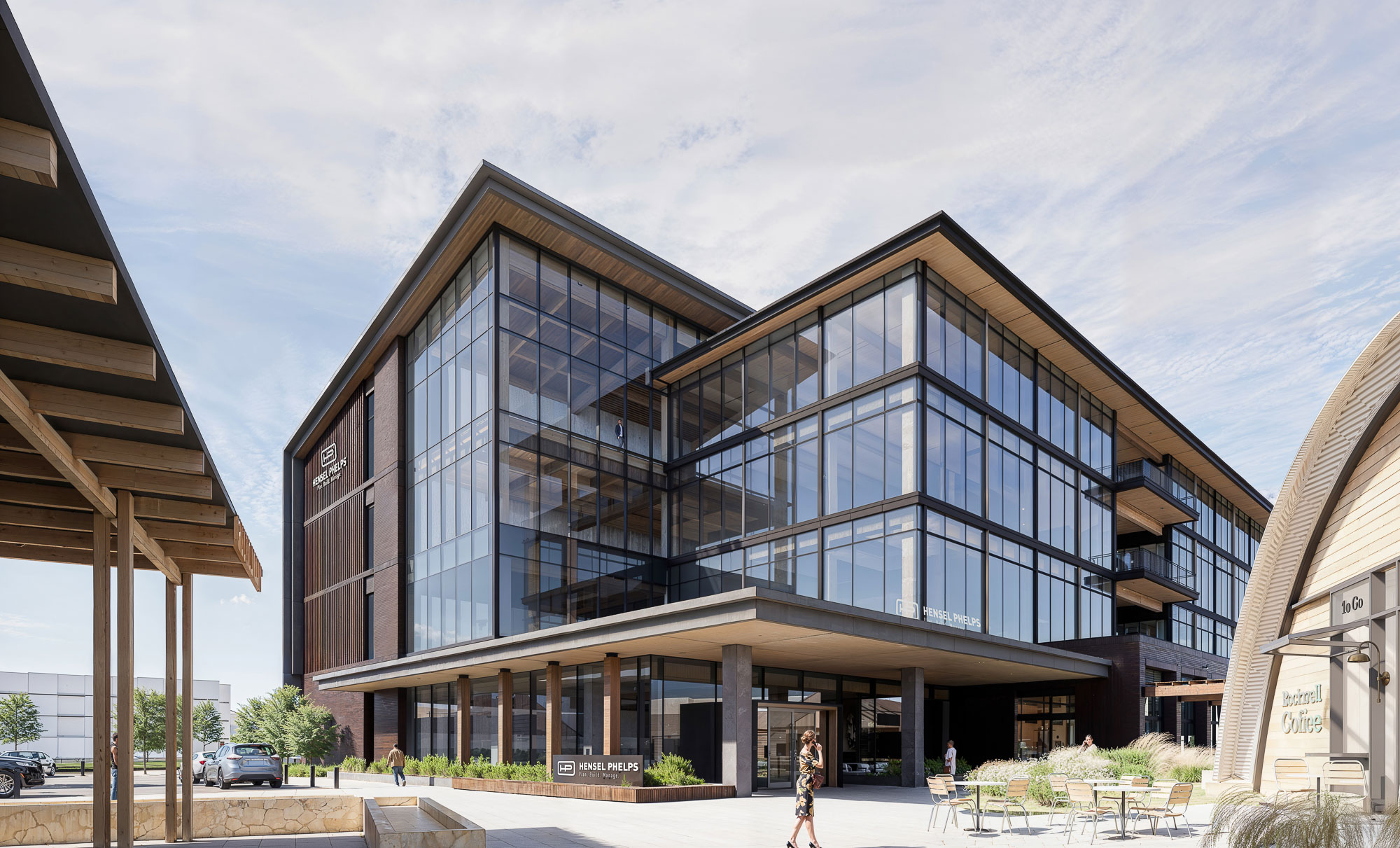 A building with glass windows.