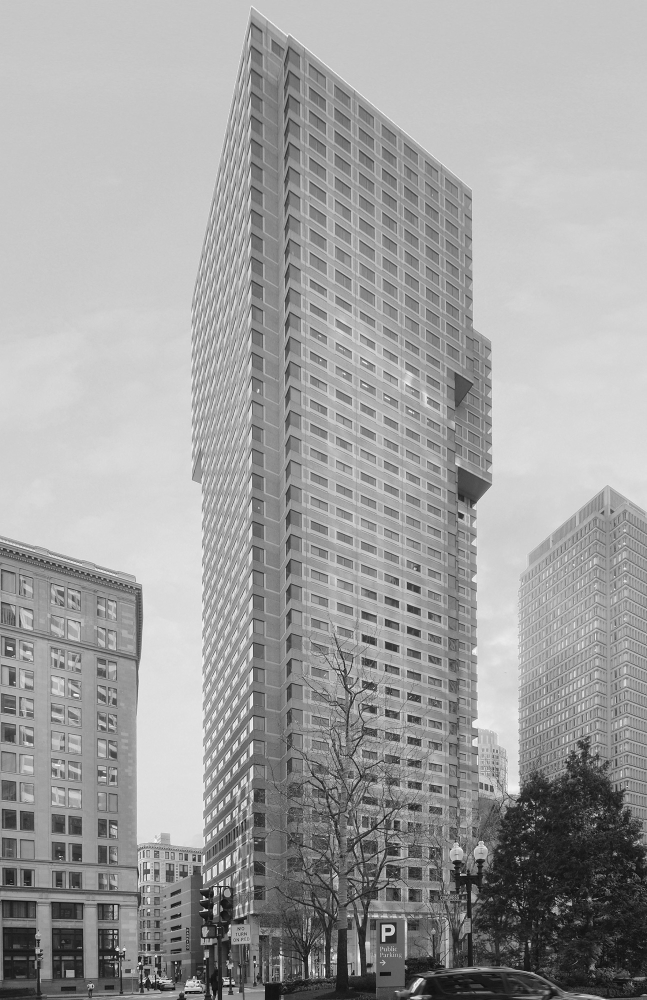 A tall building with many windows.