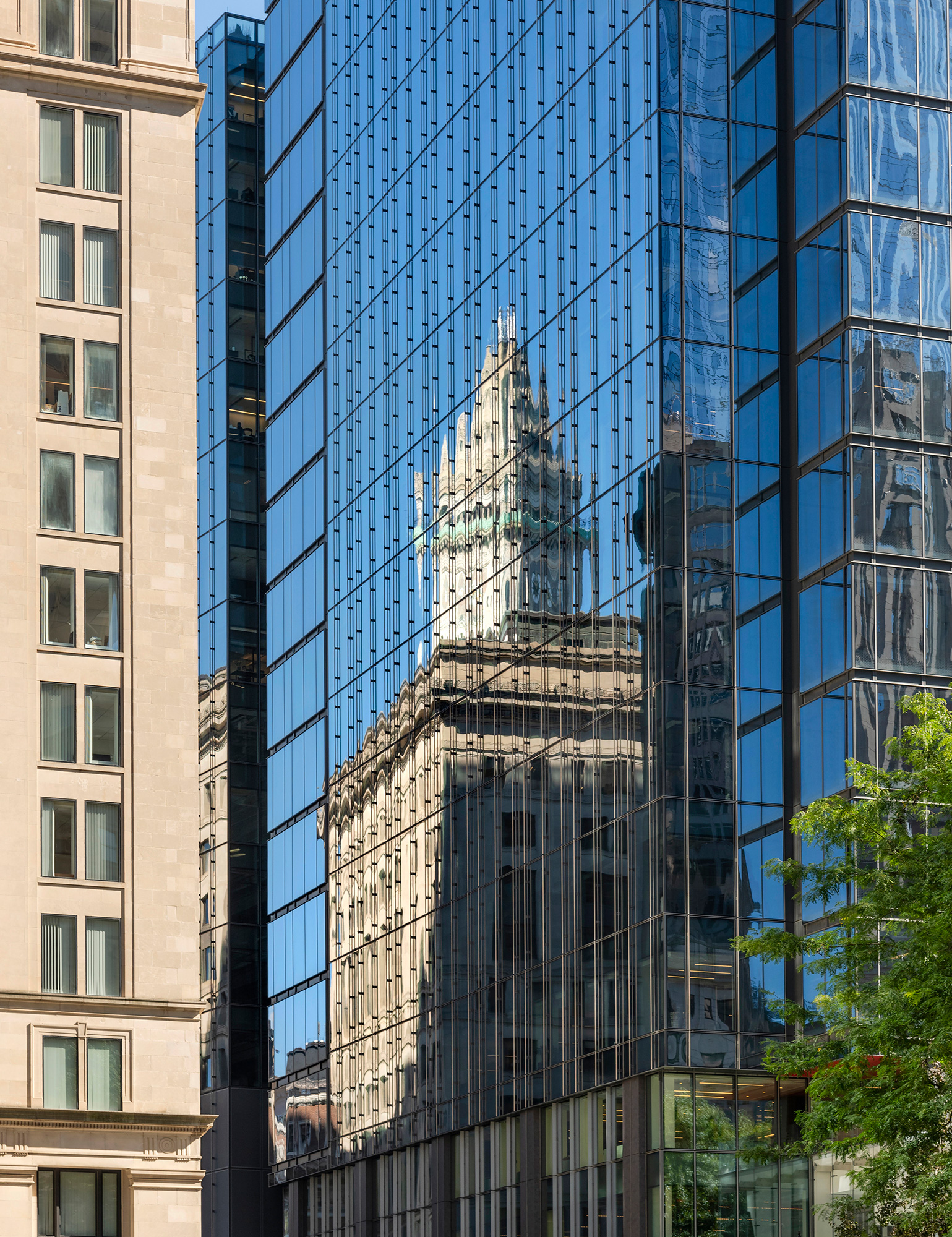 A tall glass building.