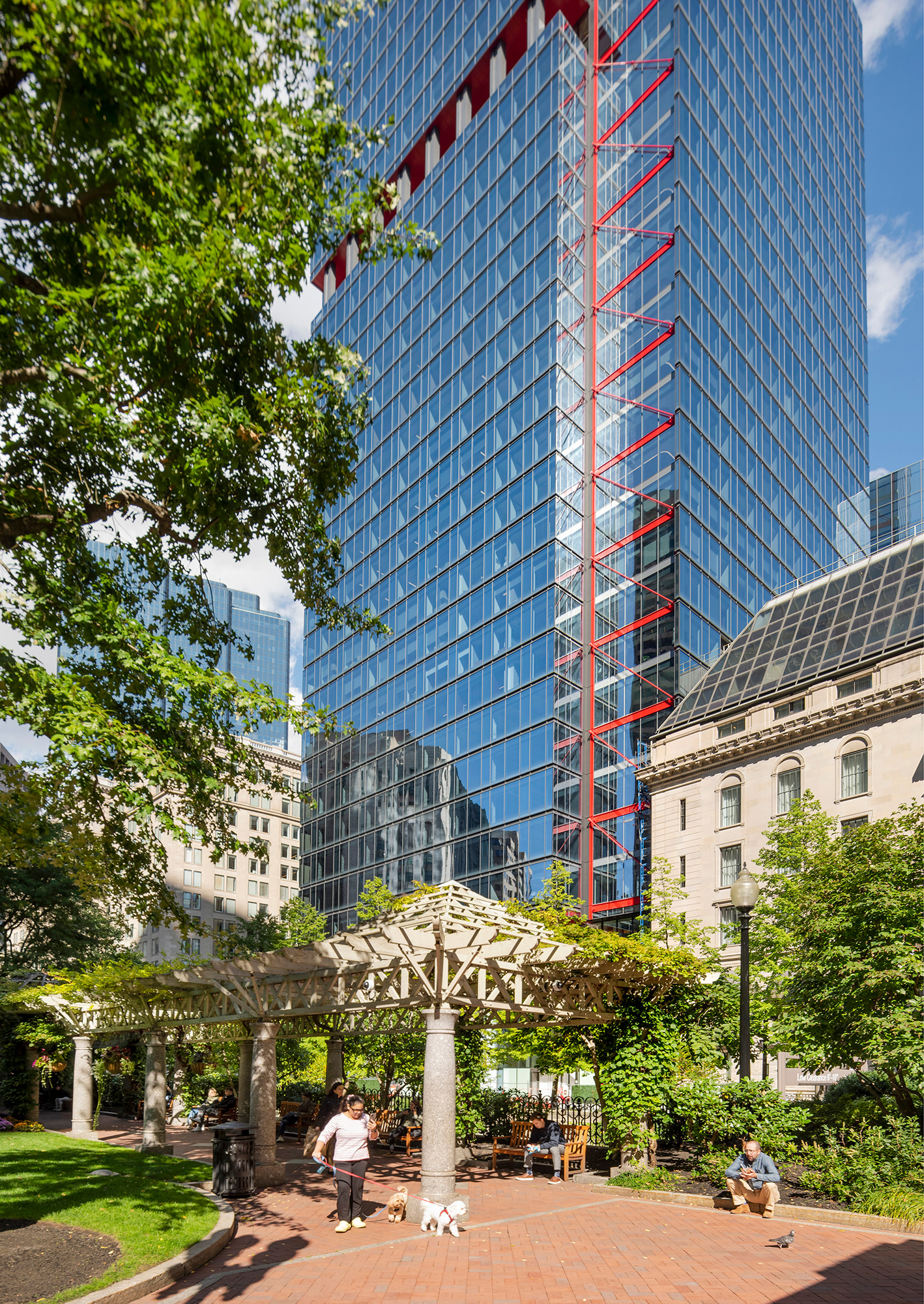 A tall glass building.