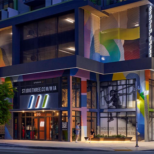 A building with a large sign on the front.