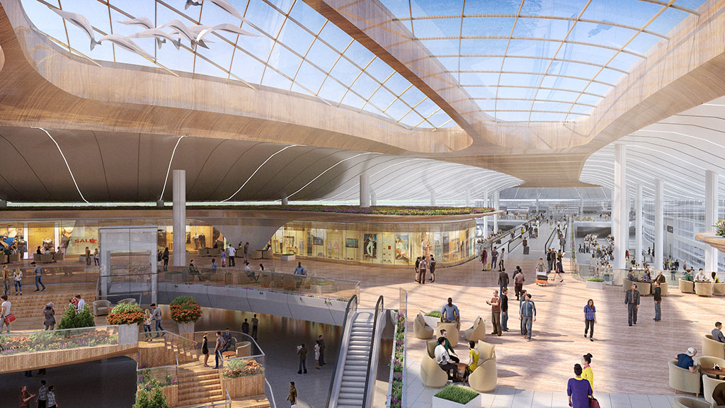 A large indoor mall with people.