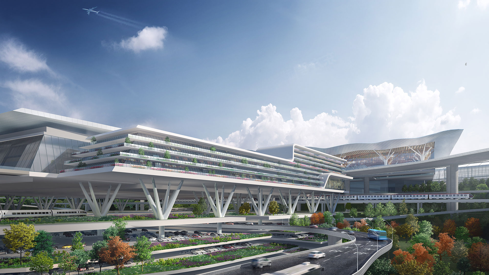 A large stadium with a large roof.