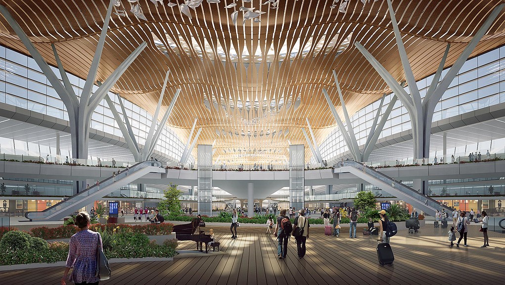 A large building with a glass roof.