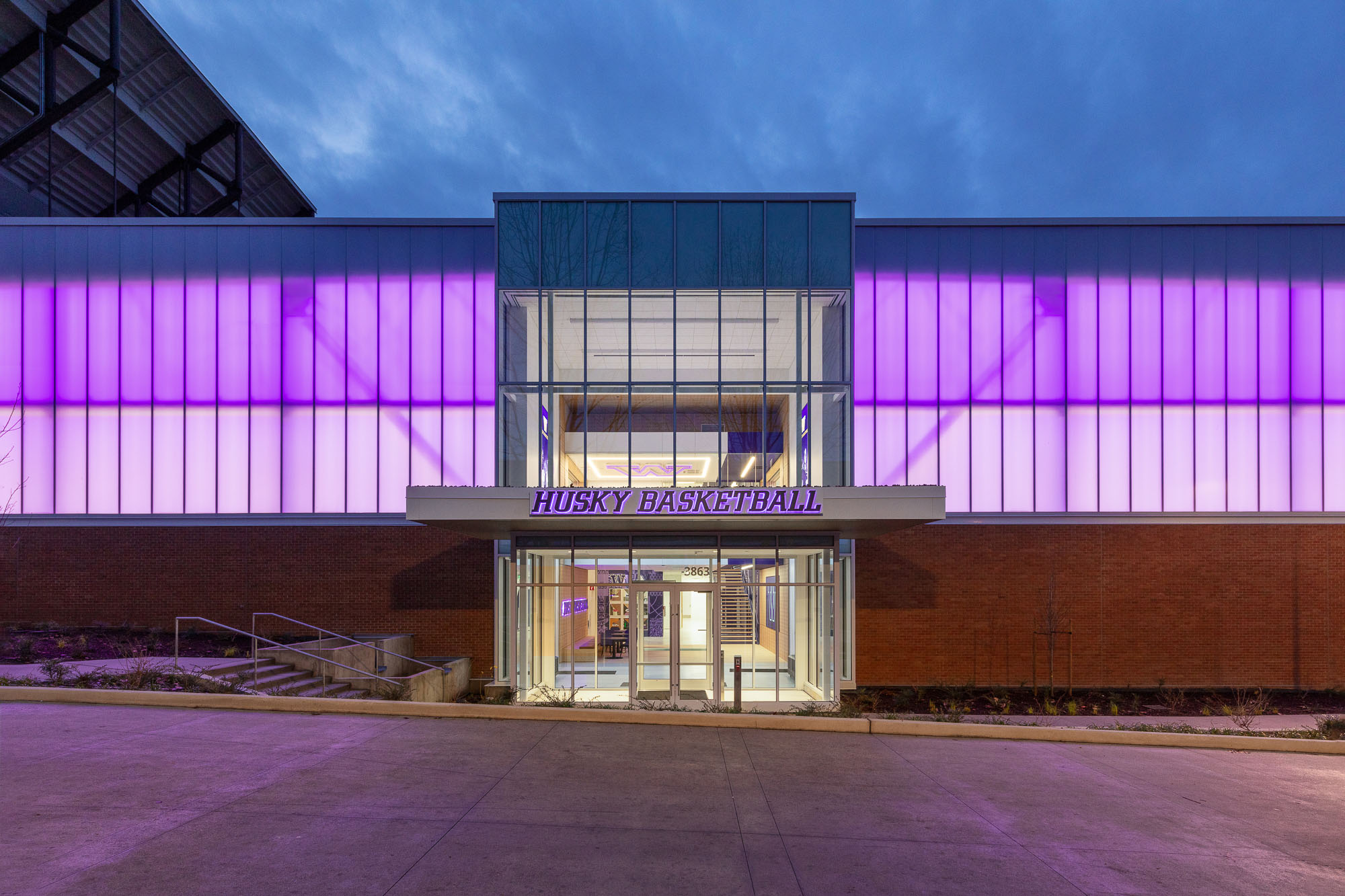 A building with a large window.
