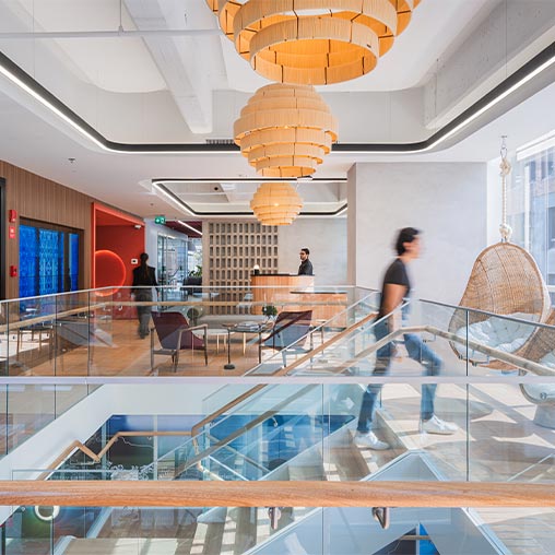 A person walking in a building.