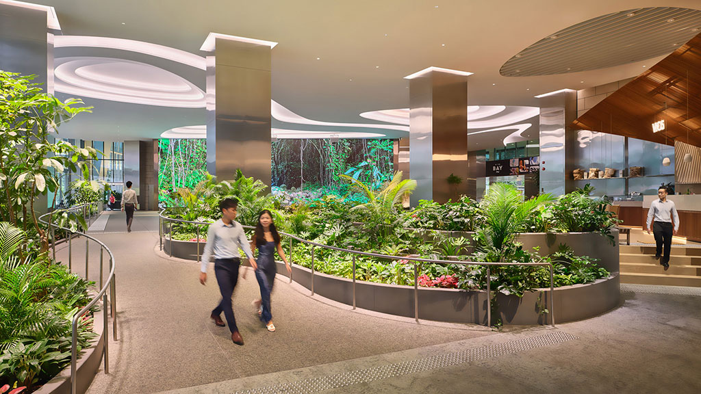 People walking in a mall.