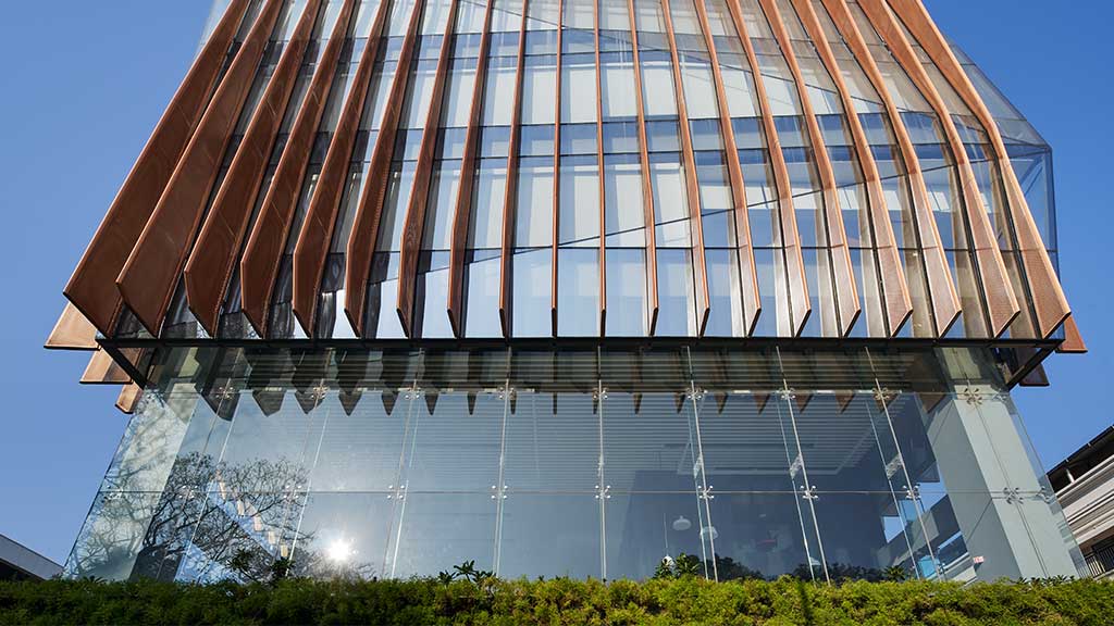 A low angle view of a building.