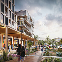 People walking on a sidewalk.