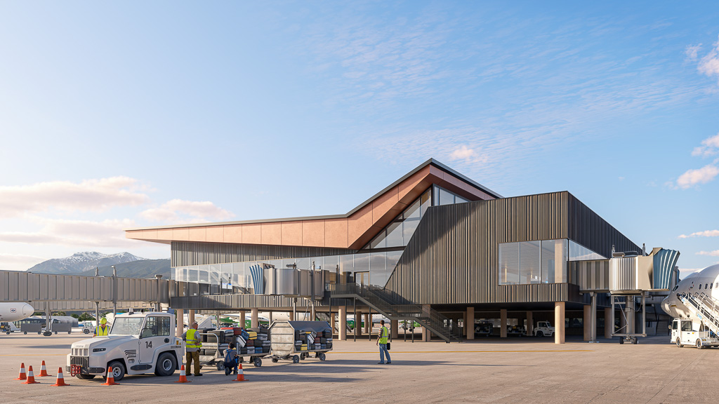 A building with a parking lot.