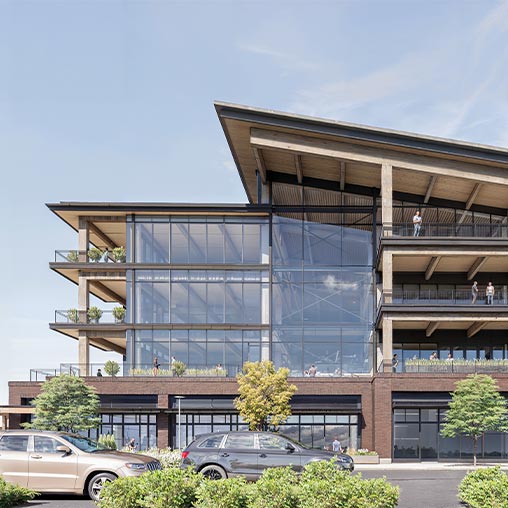 A building with glass windows.