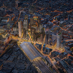 Aerial view of a city.