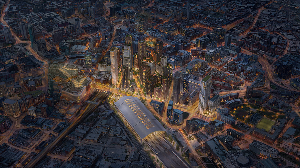 An aerial view of a city.