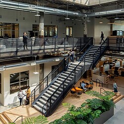 A group of people in a building.