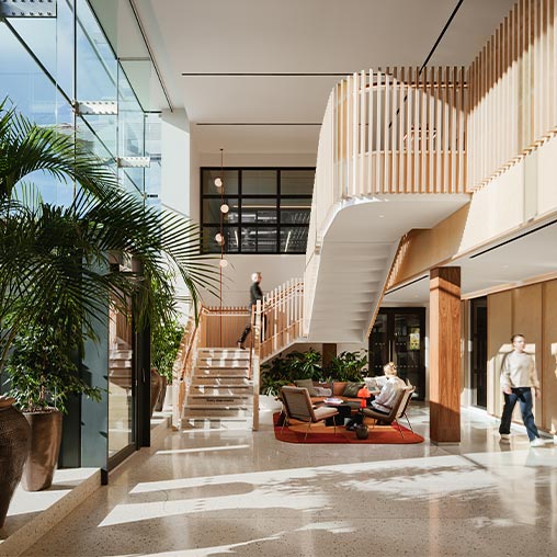 A person walking in a building.