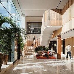 A person walking in a building.