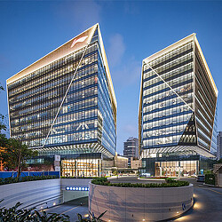 A couple of tall buildings.