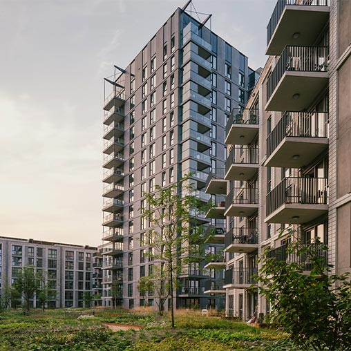 A building with balconies.
