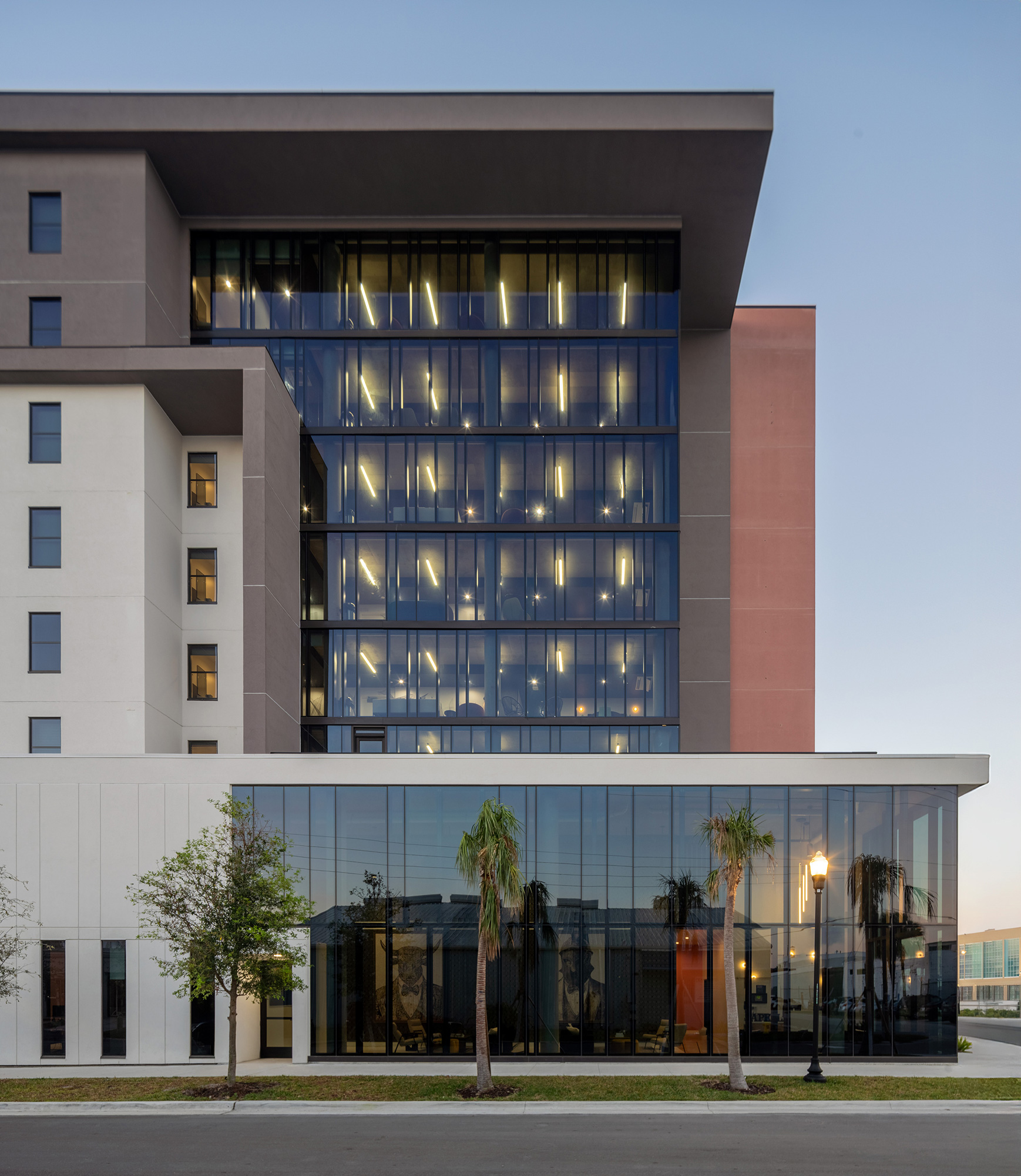 A building with a glass front.