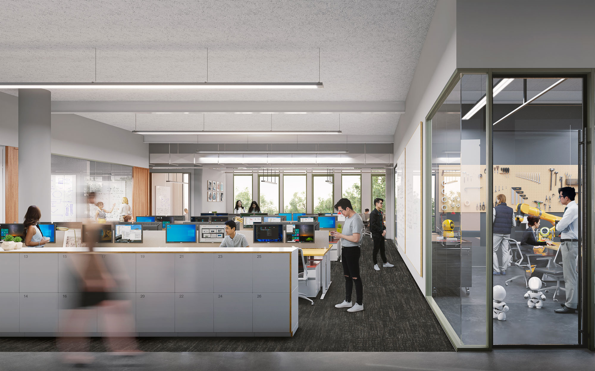 A group of people in an office.