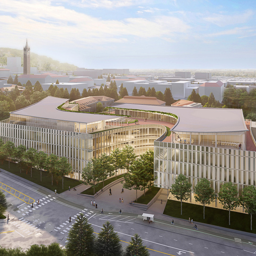 A large building with a parking lot.