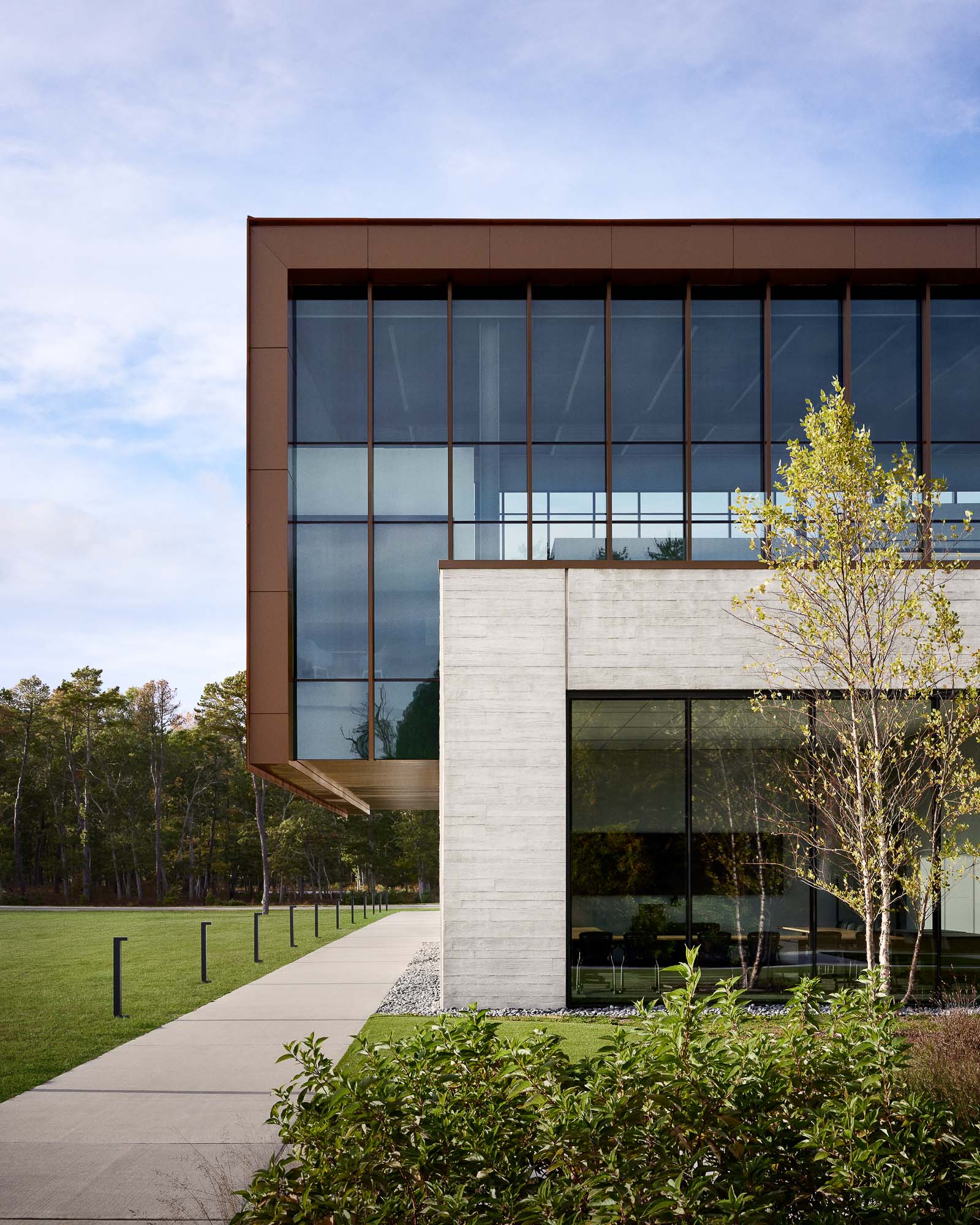 A building with glass windows.