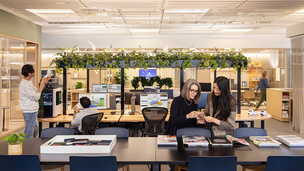 A group of people in an office.