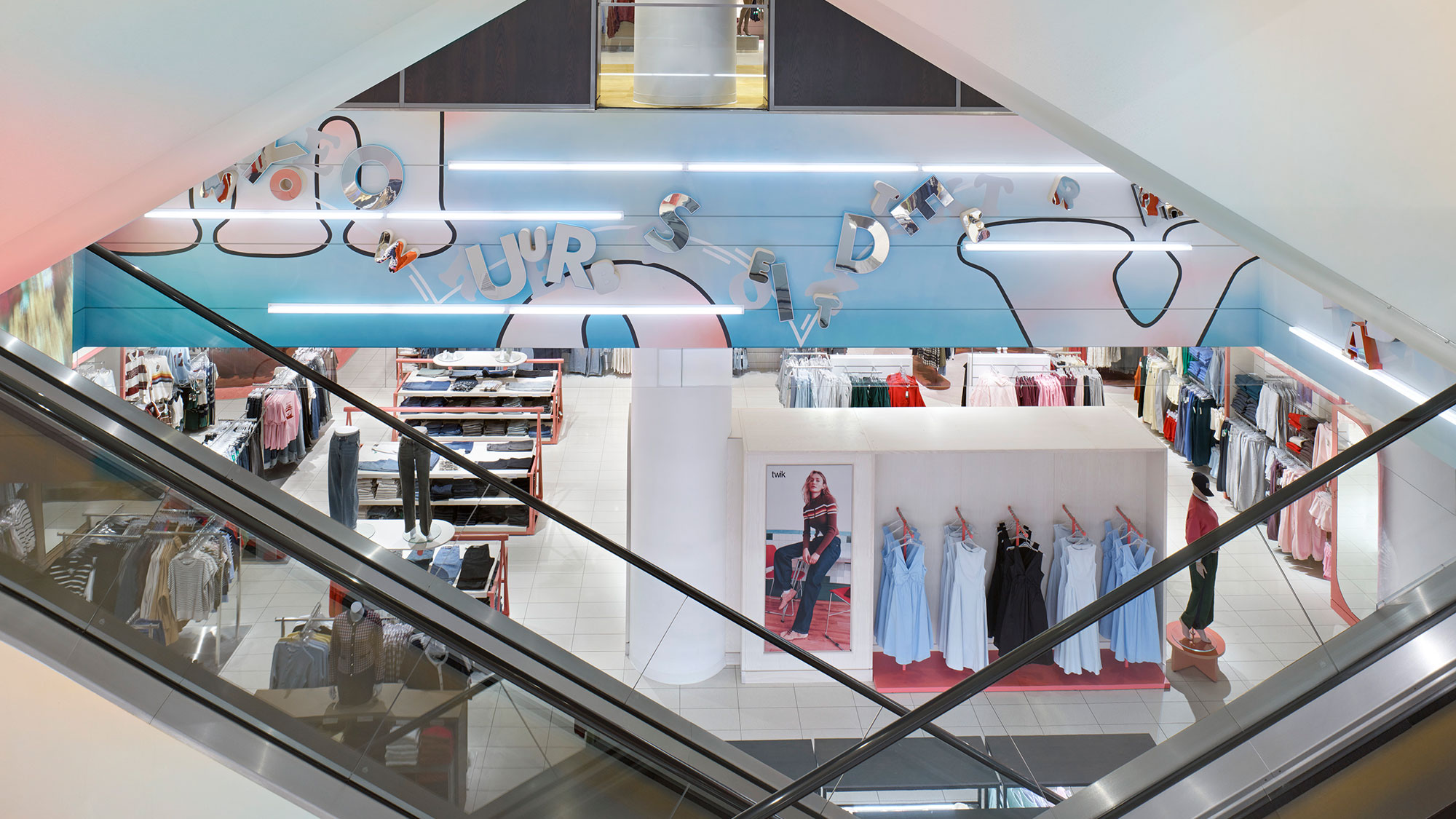 A store with a large display of clothing.