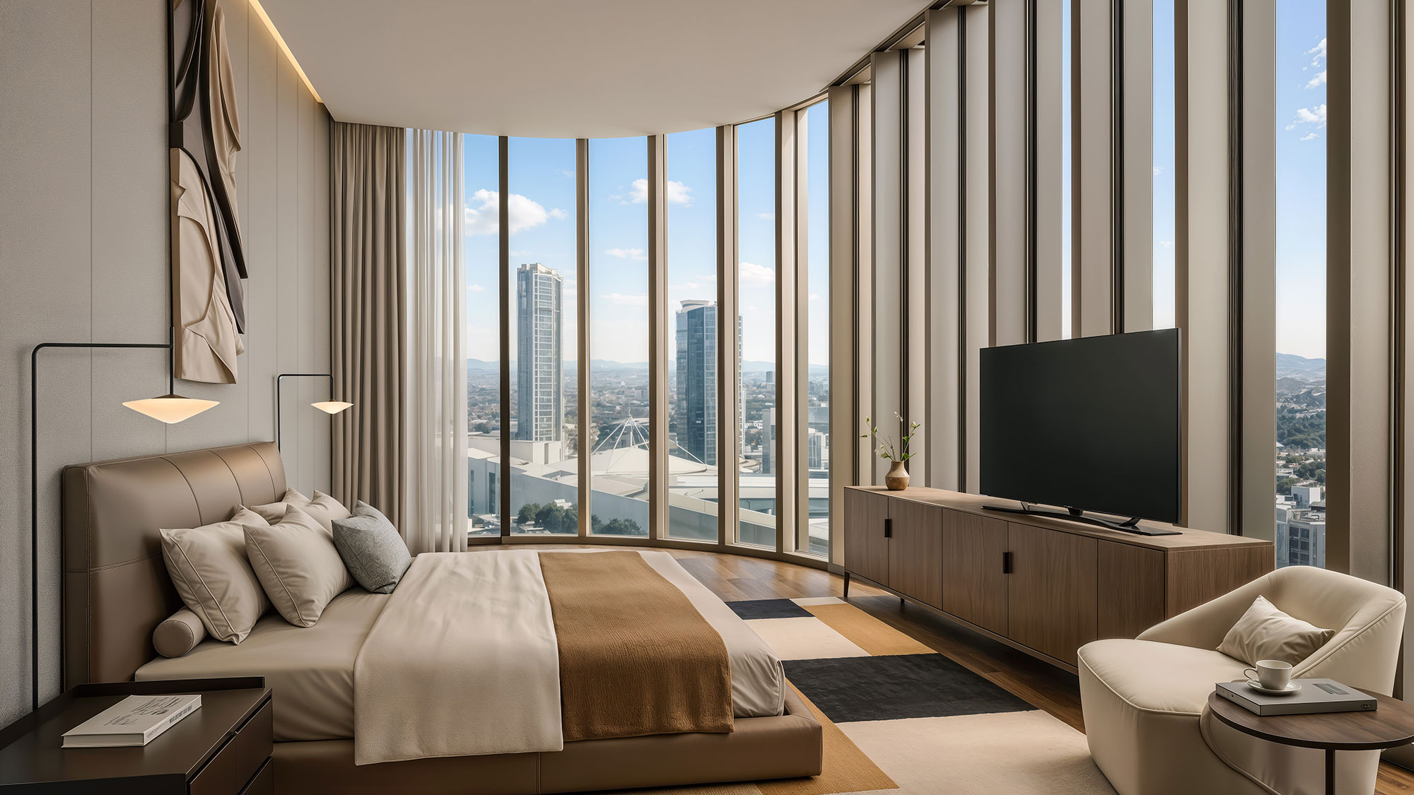 A room with a large window.