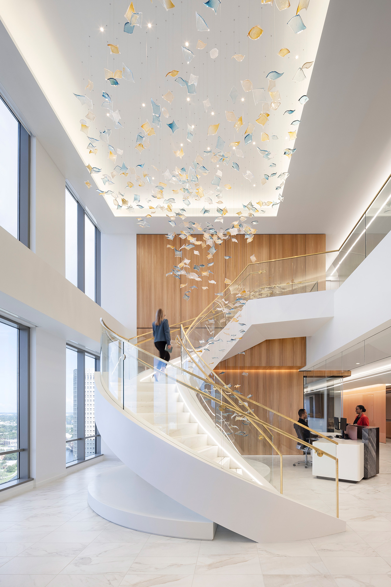 A staircase with people on it.