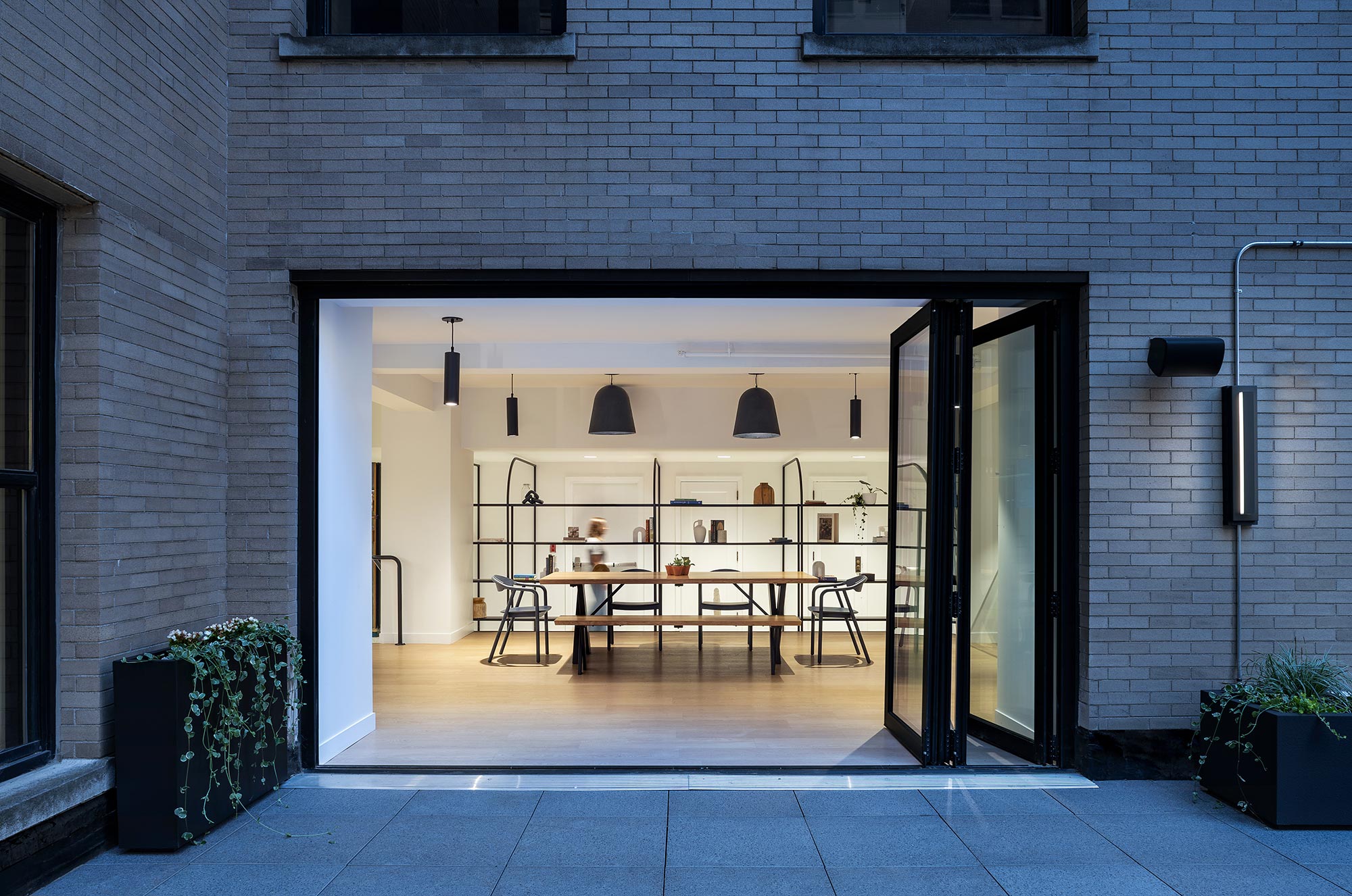 A building with a table and chairs.