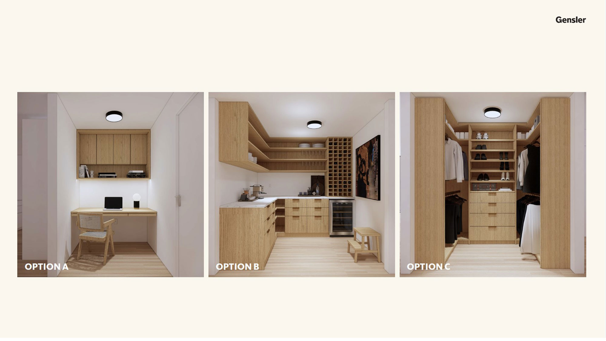 A room with a kitchen and dining area.