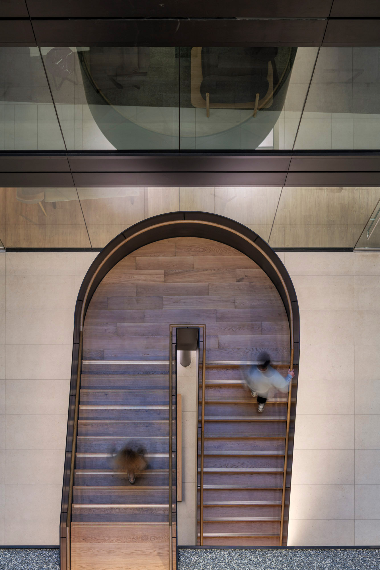 A person walking up a flight of stairs.