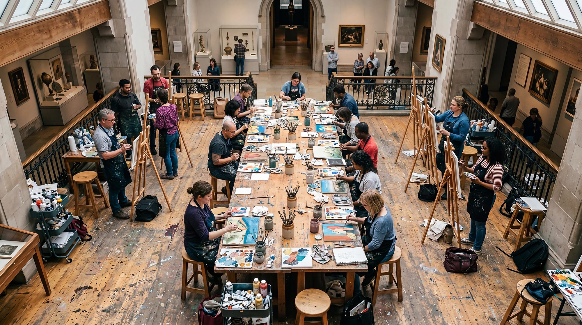 A group of people sitting at tables.