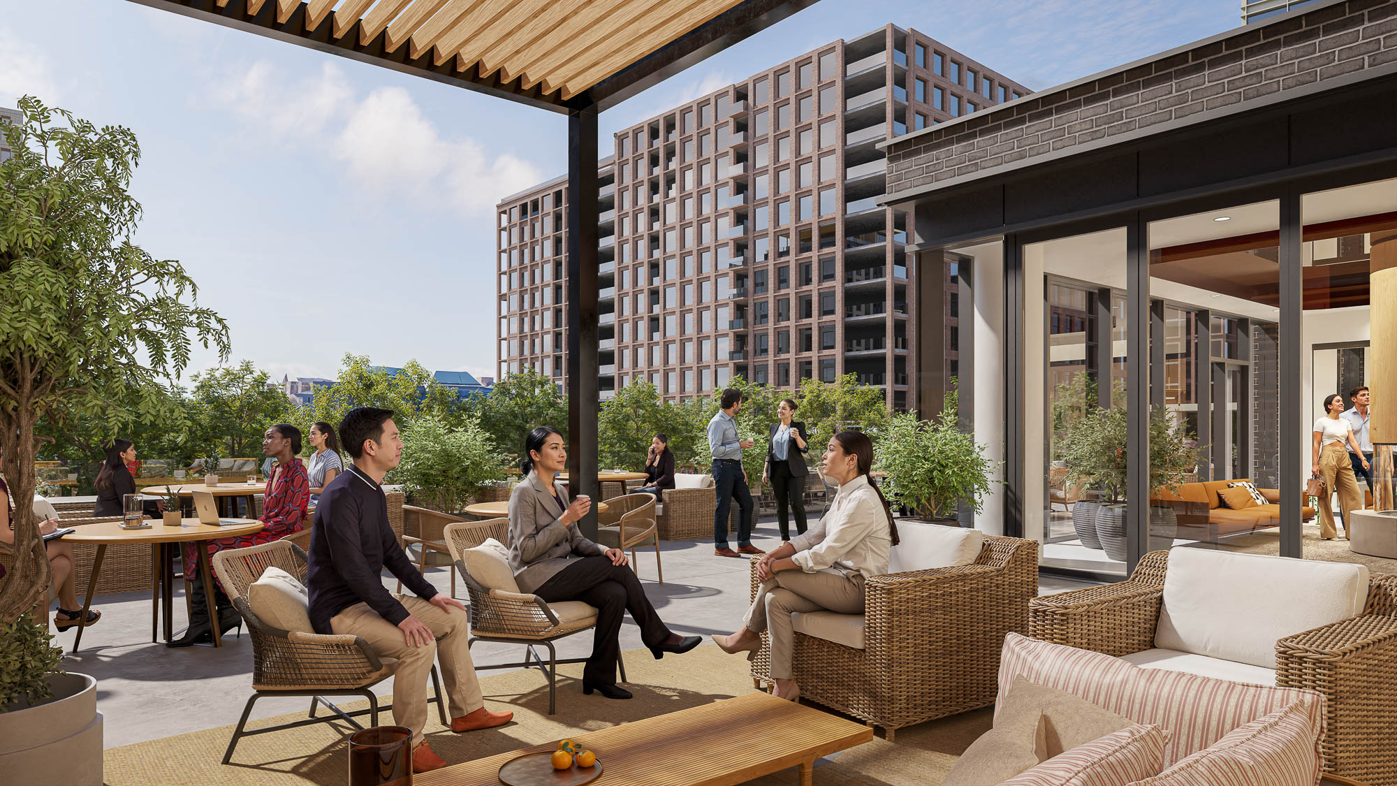 A group of people sitting outside.