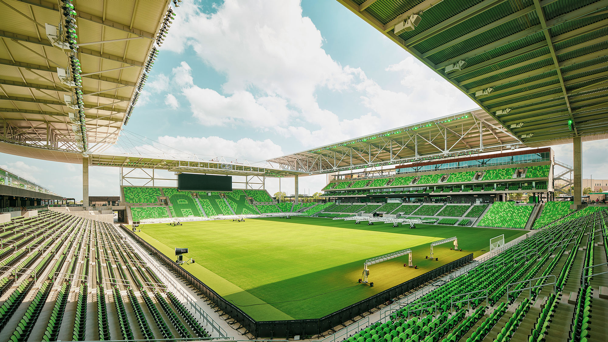 A large empty sports stadium.