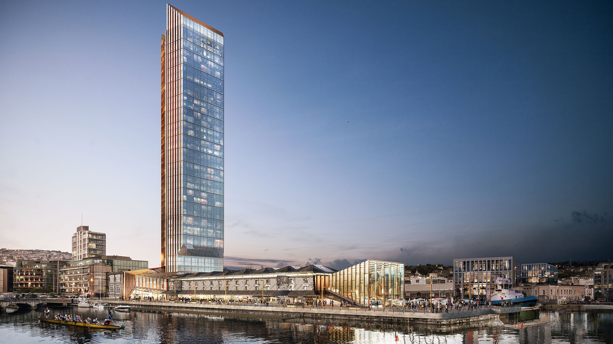 A tall building in a city.