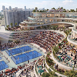 A large crowd of people at a tennis match.